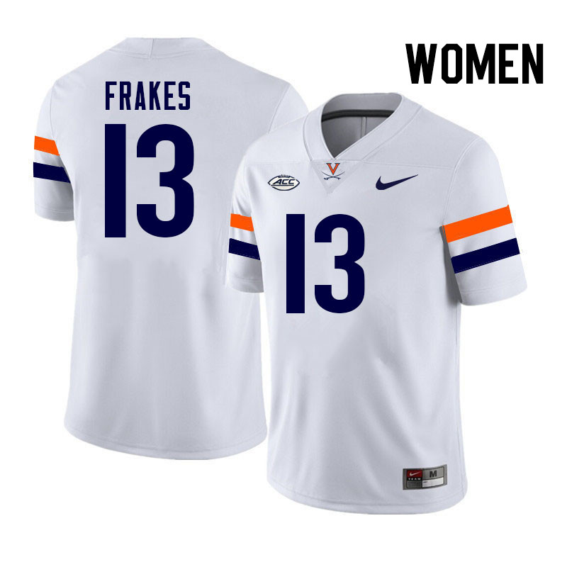 Women Virginia Cavaliers #13 Gavin Frakes College Football Jerseys Stitched-White